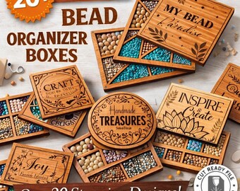 Bead Organizer Box SVG Bundle, Laser Cut Jewelry Tray Files, 20+ Beautiful Storage Designs for Peaceful Crafting Joy