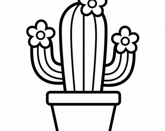 Cactus Flower Icon SVG, PNG: potted succulent outline, desert plant decor, Cricut Silhouettes Cut File, Instant Download
