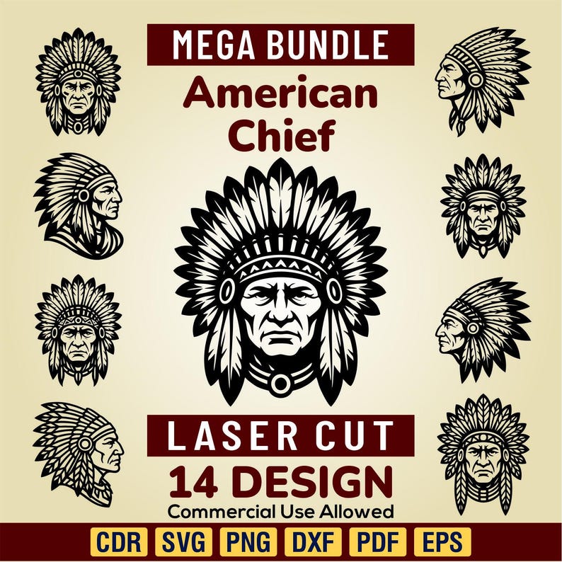 Chief Wall Art Cut File - Dxf Svg Png Files for CNC Plasma Laser ...
