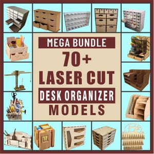 Laser Cut Desk Organizer Bundle | 70+ svg dxf Files for Laser & CNC | Modular Storage, Pen Holders, Office Decor, DIY Projects