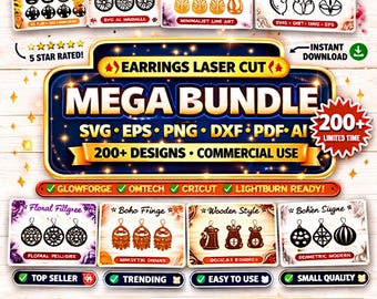 Laser Cut Earring SVG Bundle for Glowforge, Cricut Jewelry File, Wood Acrylic Dangle Earring Designs, Instant Download