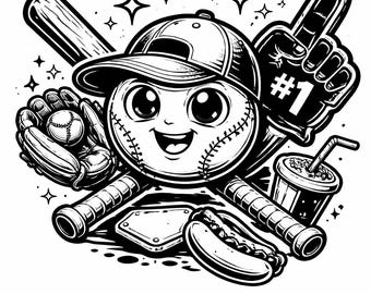 Cute Baseball SVG, Kawaii Ball and Bats PNG, Sweet Game Day Cricut Cut File for Little Slugger Fans (Digital Download)