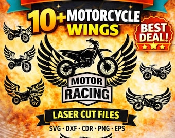 Motorcycle Wings SVG Bundle, 10 laser cut biker wall art files for garage man cave decor, heartfelt gift for freedom-loving riders