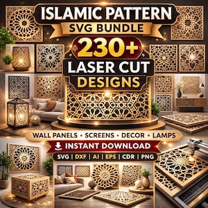 230+ Arabisch Islamische Muster-Bundle | Laser geschnittene geometrische Platten | CNC Glowforge Cricut DXF-Dateien | Ramadan Dekor Digitaler Download