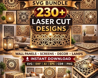 230+ Arabic Islamic Pattern Bundle | Laser Cut Geometric Panels | CNC Glowforge Cricut DXF Files | Ramadan Decor Digital Download