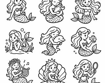 Mermaid SVG, PNG: Cute Mermaid Bundle, Ocean Princess Decal, Girls Birthday Craft Cut Files, Instant Download