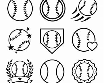 Softball ICON, SVG, PNG: Black White Ball Icon Bundle, Sports Team Mom Player Coach Decor, Cricut Silhouettes Cut Files, Instant Download