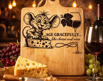 Ouder worden gracieus als kaas en wijn, Funny Mouse Cheese Wine Gravure File | Lasergesneden SVG (digitale download)