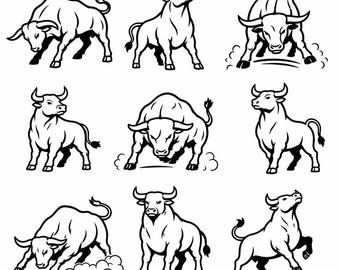 Bull SVG, PNG: Angry Bull Bundle, Rodeo Farm Animal Line Art, Western Decal Cut Files, Instant Download