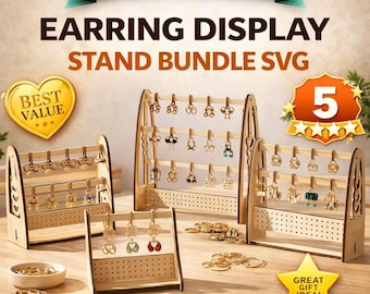 Earring Display Stand SVG Bundle, Jewelry Holder Laser Cut File, Craft Fair Boutique Display, Glowforge Cricut Seller Must Have