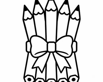 Pencil Bundle Icon SVG, PNG: bow school supply outline, teacher classroom decor, Cricut Silhouettes Cut File, Instant Download