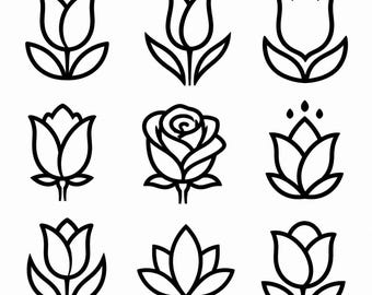 Minimal Flower SVG, PNG: Tulip Rose Lotus Bundle, Simple Floral Decal, Cricut Craft Cut Files, Instant Download