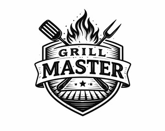 グリルマスターSVG、大胆なBBQバッジカットファイル、ピットボスへのギフトに最適な迫力満点の裏庭バーベキューシャツ（デジタルダウンロード）