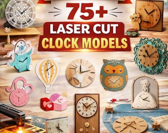 75種類以上のレーザーカット時計SVGバンドル、壁掛け時計CNCファイル、Glowforge Cricut DXF、木製時計デザイン、メガバンドルデジタルダウンロード