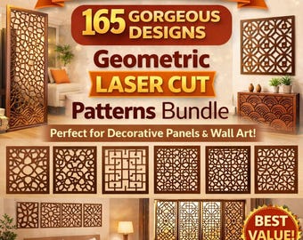 Geometric Laser Cut Patterns Bundle 165 Designs, decorative wall panel SVG files for CNC Glowforge Cricut, beautiful decor for modern spaces