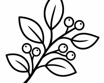 Leaf Berry Icon SVG, PNG: botanical branch outline, farmhouse nature decor, Cricut Silhouettes Cut File, Instant Download