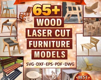 65+ Laser Cut Furniture SVG Bundle | CNC Woodworking Plans | Glowforge Cricut Files | Chair Table Bench DXF  Digital Download