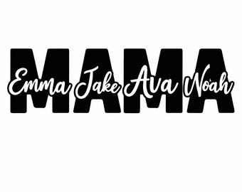 子供の名前入りパーソナライズドMAMA SVG、太字ママ名カットファイル、Cricut用カスタム母の日PNG、心温まるギフト（デジタルダウンロード）