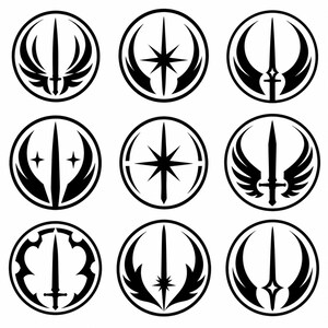 Sword Emblem SVG, PNG: Fantasy Warrior Badge Bundle, Winged Blade Logo, Gamer Decal Cut Files, Instant Download