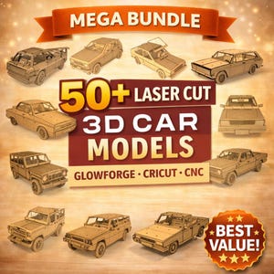 50+ lasergesneden 3D-automodellenbundel SVG | Glowforge Cricut CNC-bestanden | Houten autoplattegronden | Digitale download