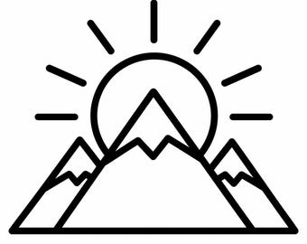 Mountain Sun Icon SVG, PNG: adventure landscape outline, hiking nature decor, Cricut Silhouettes Cut File, Instant Download