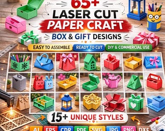 65+ Laser Cut Paper Craft Box Bundle, gift box template pack for party favors, sweet handmade packaging for heartfelt gifts and events