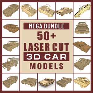 CNC Laser Cut 3D Car Models Bundle | SVG DXF cdr ai pdf Lightburn Files | Build Wooden Car Puzzles, Scale Models, Collectibles