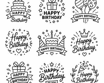 Birthday SVG, PNG: Happy Birthday Bundle, Party Cake Gift Decal, Kids Celebration Craft Cut Files, Instant Download