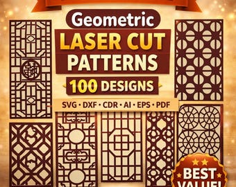 Geometric Laser Cut Patterns Bundle 100 Designs SVG | CNC Glowforge Cricut Files | Decorative Panels Wall Art Vector Set