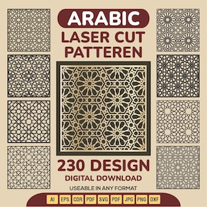 Arabisch Laser Cut-Panel für Laserschneiden SVG DXF Dateien für Cricut CNC Islamische Geometrische Muster Raumteiler Wand Kunst Geschenk für Wohnkultur