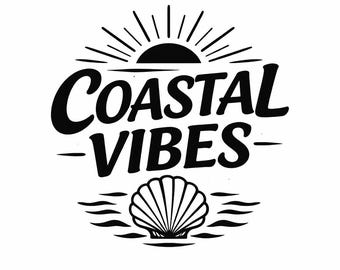 Coastal Vibes SVG, Beach Shell Sunset PNG, Relaxing Ocean Summer Cut File for Coastal Decor Lovers (Digital Download)
