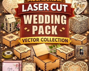 Laser Cut Wedding Pack SVG Bundle | Wedding Decor Files | Guestbook, Ring Box, Card Box, Invitation | Glowforge Cricut CNC Vector Designs