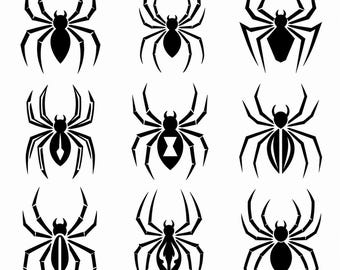 Spider SVG, PNG: Black Spider Silhouette Bundle, Halloween Bug Decal, Gothic Craft Cut Files, Instant Download