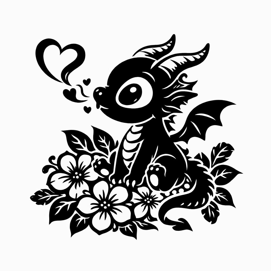 Cute Baby Dragon SVG, Kawaii Fantasy Animal Floral Clipart PNG, Magical ...
