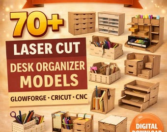70+ Laser Cut Desk Organizer SVG Bundle | Glowforge CNC Cricut Files | Wooden Office Storage Plans | DXF Digital Download