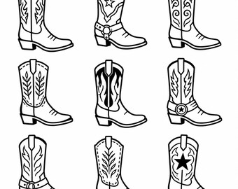 Cowboy Boot SVG, PNG: Western Boot Bundle, Ranch Rodeo Decal, Country Craft Cut Files, Instant Download