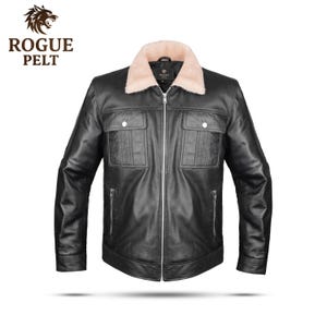 Men&#39;s Black Cowhide Leather Jacket | Shearling Collar | Quilted Lining | YKK Zipper | Custom Biker Coat | Winter Outerwear |  Gift For Him