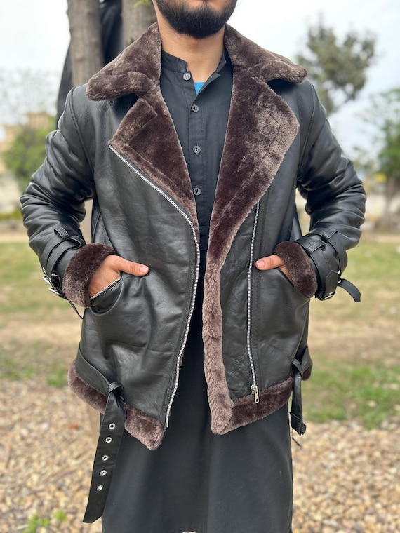 Bikerjacke Pilotenjacke Leder Mit Fell Herren Schaffell Leder