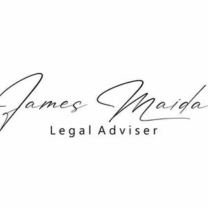 Può includere: Firma in bianco e nero con il nome "James Maida" e il testo "Legal Advisor" sotto.