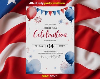 Imprimibles personalizados para la fiesta del 4 de julio: Invitación y decoración (Descarga digital)