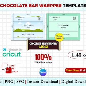 チョコレートバー包装紙テンプレート 編集可能なCanva キャンディバー包装紙 (3サイズ) パーティーの景品 チョコレートラベル 誕生日 ベビーシャワーの景品テンプレート 画像 4