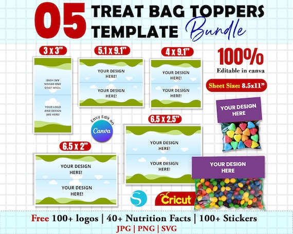 Treat Bag Toppers Canva Template Bundle, Editable Treat Bag Topper, Canva Editable Template, Party Favor Template