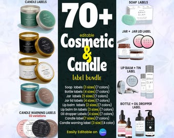 Editable Cosmetic and Candle label Template bundle Printable Candle label Beauty Sticker Design Small Business Supplies Gift For Her