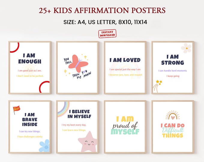 Kids Affirmation Posters Bundle | Printable Positive Wall Art for ...
