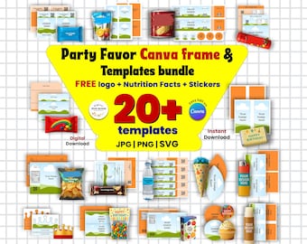21 Party favor Templates, Party favors Template Bundle, Chocolate Wrapper Template, Water Bottle Cricut, Rice Krispie svg, Chip Bag Template