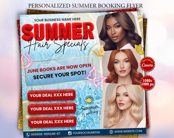 Bearbeitbarer Sommer Beauty Flyer: Haare, Wimpern, Nägel (Canva Template)
