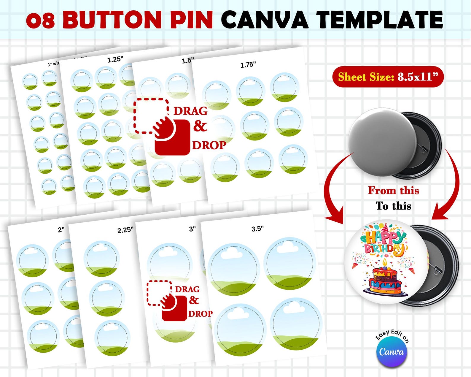 Button Pin Template Canva Bundle, Button Pin Template Svg, Button Pin ...