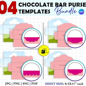 4つのスタイル!! チョコレートバー財布テンプレート、1.55オンスチョコレートバー財布テンプレート SVG、DXF、Canva、Png、Jpg、8.5インチ×11インチシート