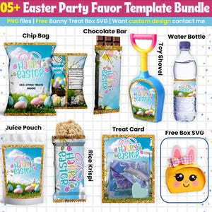 Easter Party Favors Bundle | Easter Chip Bag | Water Bottle Template | Toy Shovel Label | Kids Easter Party Kit