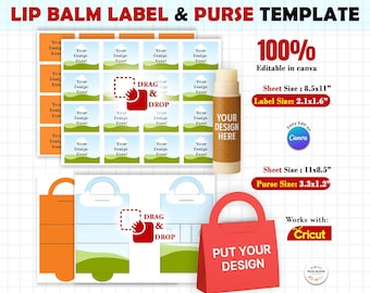 Lippenbalsam Etikett bearbeitbare Canva Vorlage, Lippenbalsam Wrap Verpackung, Lipgloss Etikett, Chapstick Etikett, Ziehen & Ablegen, Lippenbalsam Aufkleber Canva Rahmen